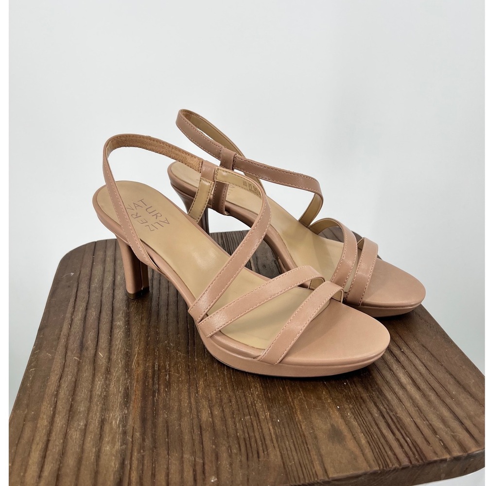 Naturalizer Brenta Nude Strappy Slingback Sandals Heels Beige Womens 8W